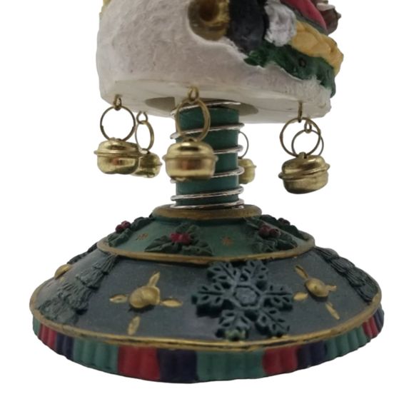 Christmas Snowman Holding Gingerbread Bells Bobble Wobble Figurine Seasonal - Picture 7 of 9